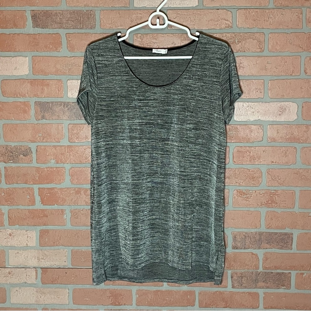 VINCE Gray Slinky Space Dyed T Shirt with Black Trim